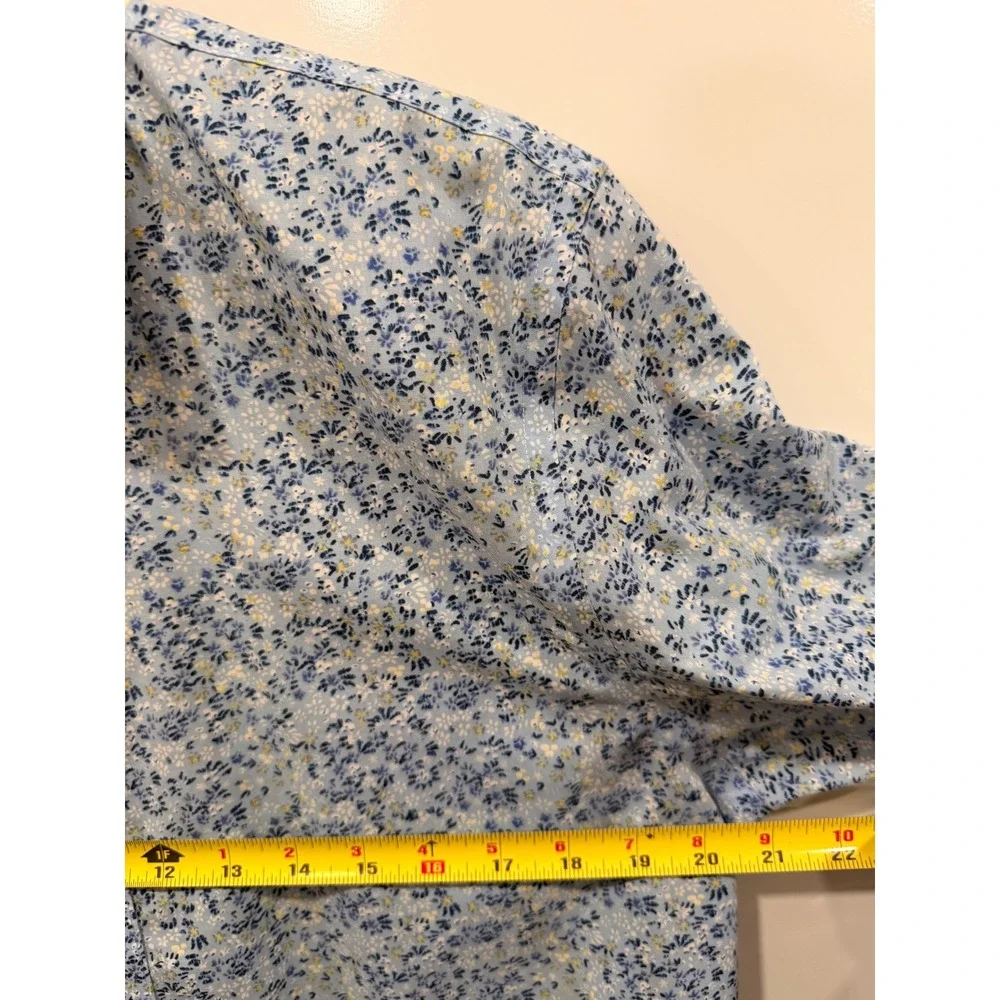 Banana Republic Mens Untucked Fit Non-Iron Floral Shirt Blue White Large L